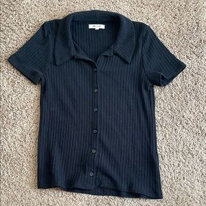 Madewell Black Ribbed Button-Up Shirt
